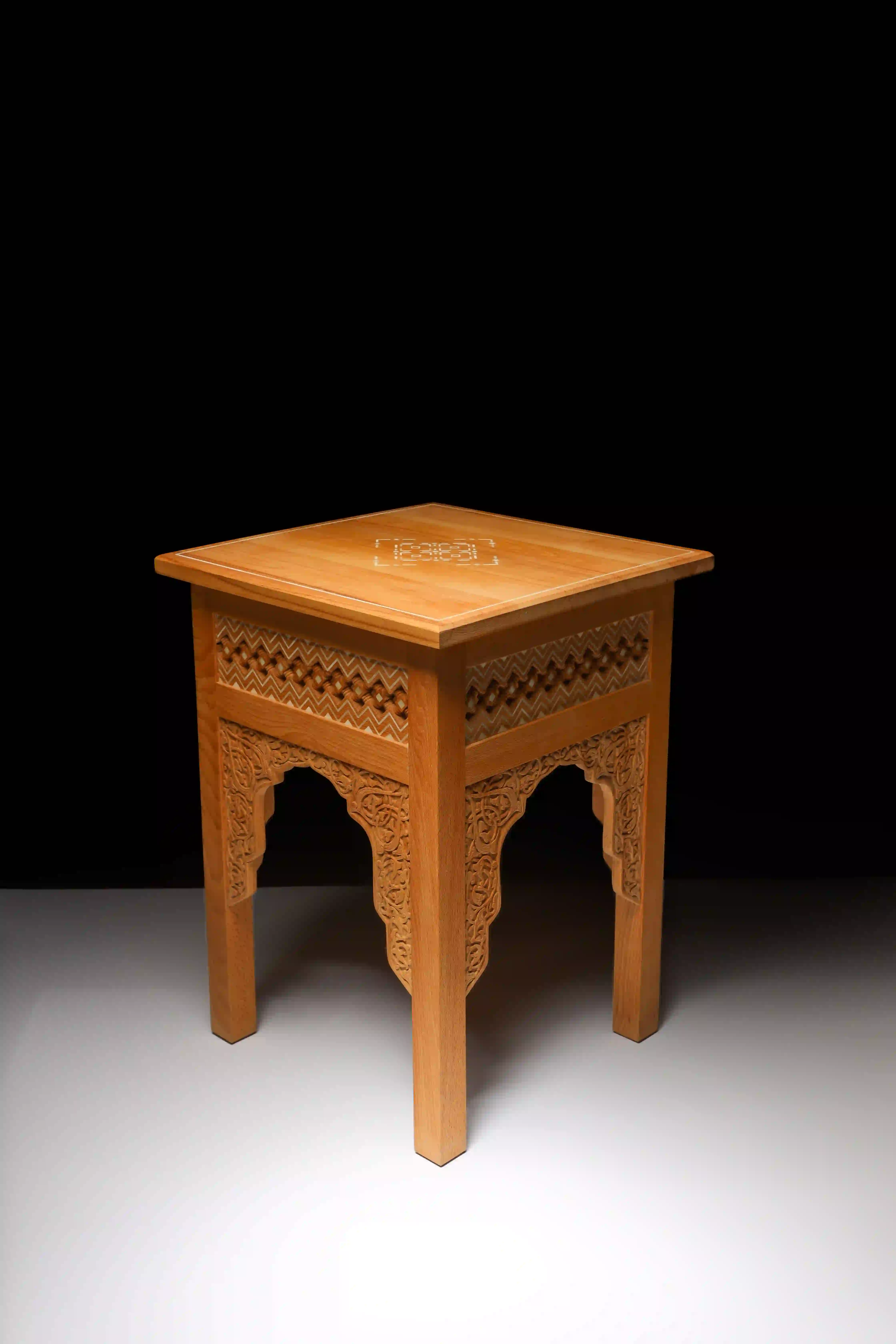 Sara El Sayed - Camel bone inlaid turnings and carved beechwood side table